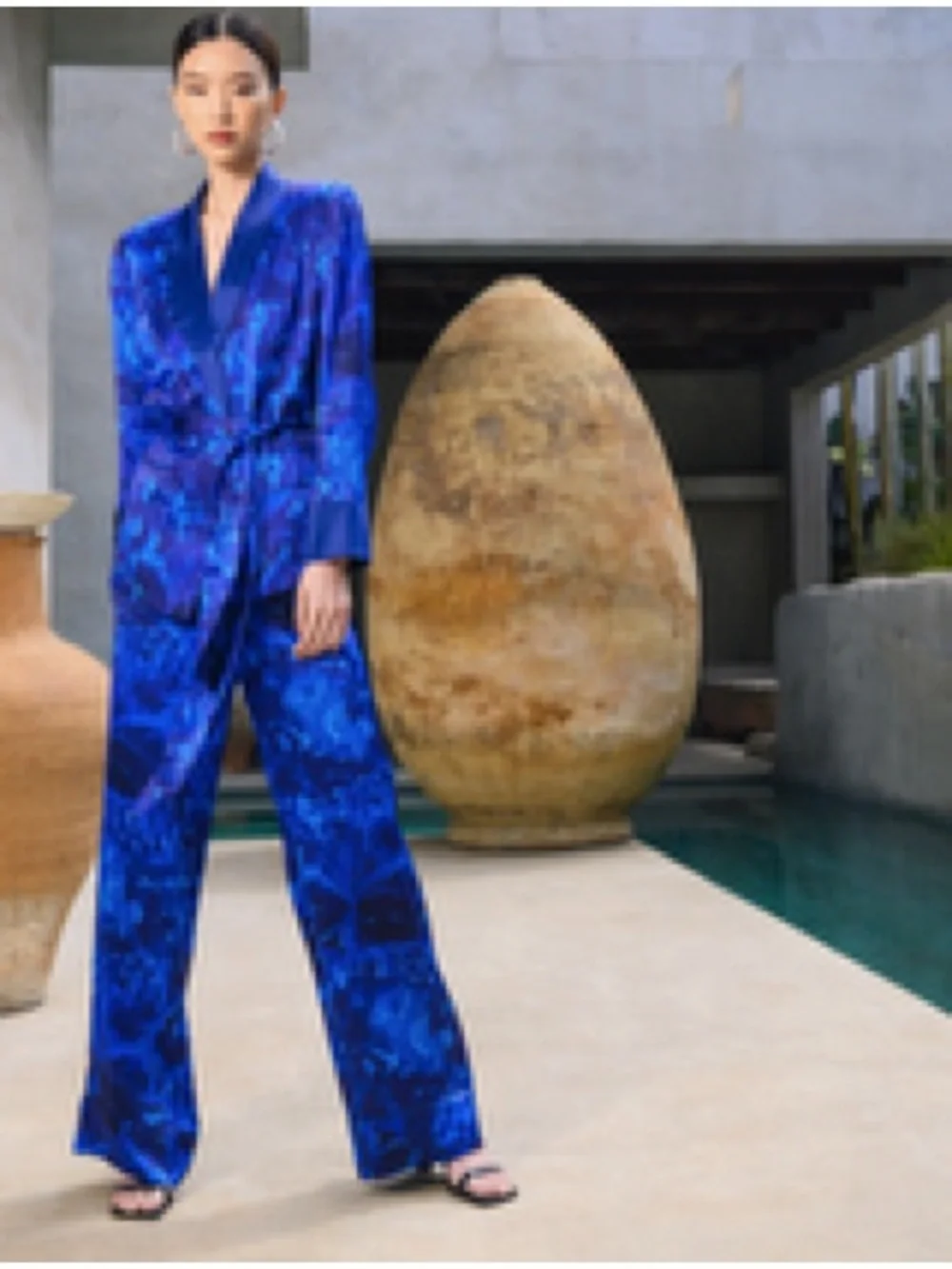 Blue Printed Men's Blazer - Single-Button Tailored Sport Coat - Picture 2 of 4